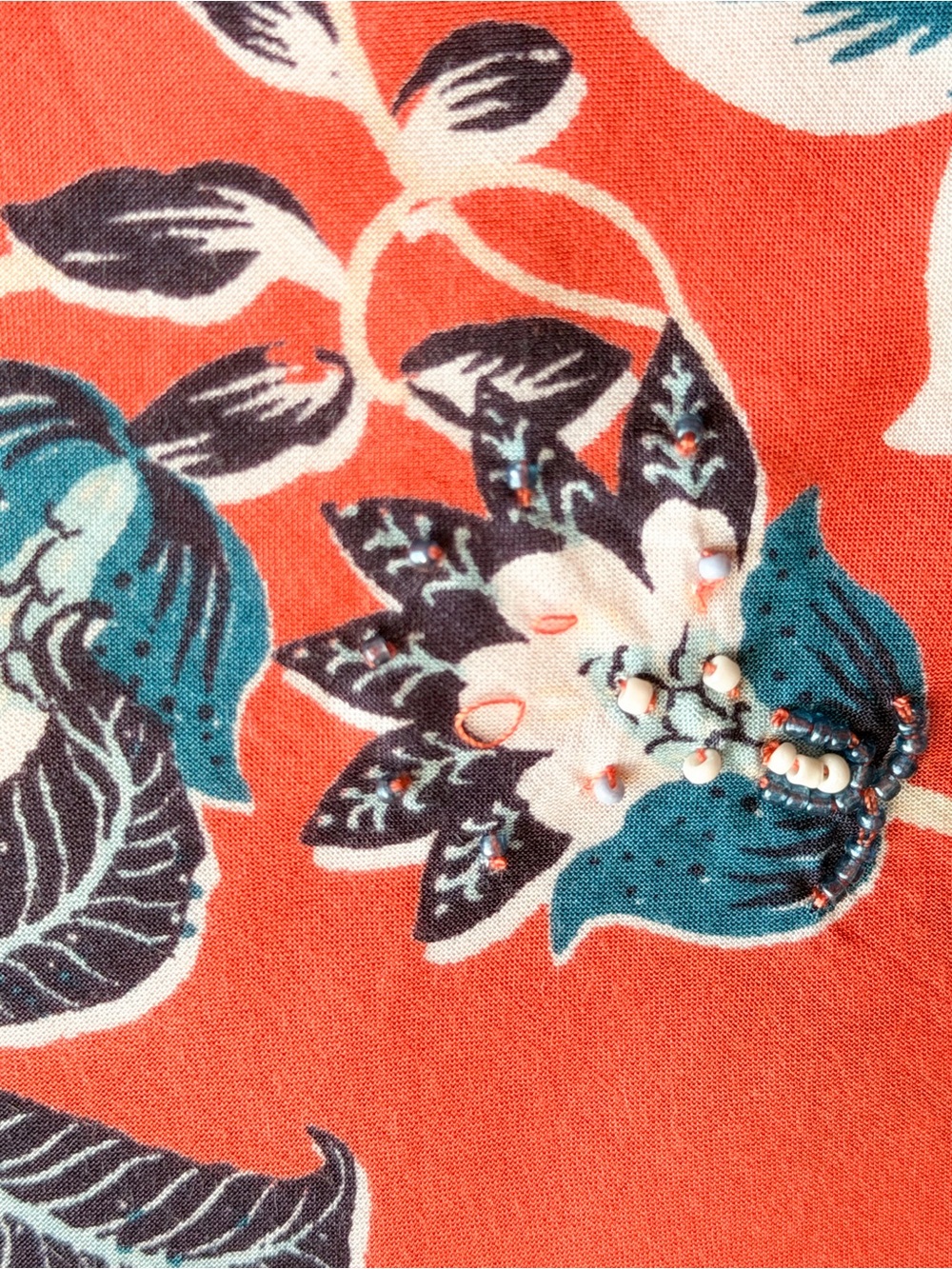 Chico’s Orange Floral Boho Beaded Blouse V-Neck Tassel Tie Front Long Sleeve XL - Picture 12 of 16